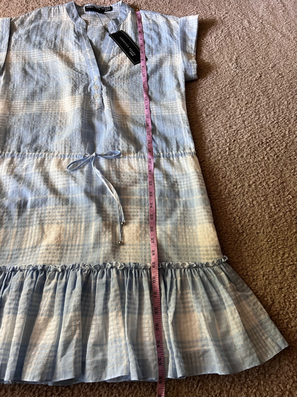 NWT Veronica Beard Hanne Sky White Mini Plaid Shirt Dress Size Small - Picture 11 of 14